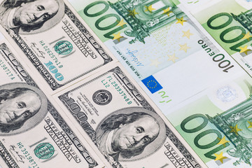 Close-Up of american US dollars and euros