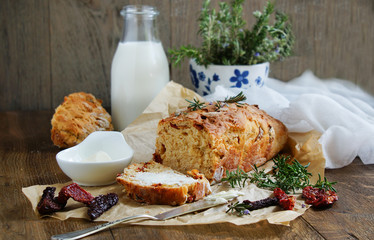 bread with dried  tomatoes, rosemary and garlic