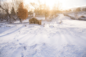 Snowy landscape in Ocenilla village in Soria Spain