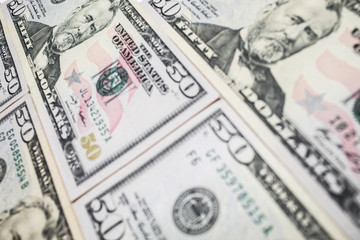 Close up fifty dollar banknote on white background