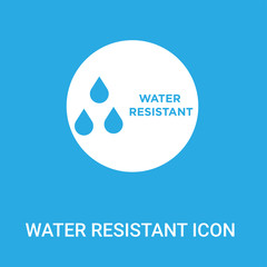 water resistant icon on blue background, in white, vector icon illustration