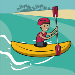 Man on kayak cartoon vector illustration graphic design