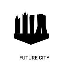 future city icon on white background, in black, vector icon illustration