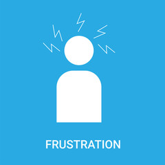 frustration icon on blue background, in white, vector icon illustration