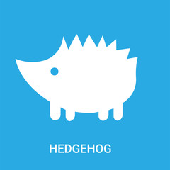 hedgehog icon on blue background, in white, vector icon illustration