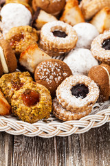 Homemade European Bakery Style Cookies Variety Flavors. Selective focus.
