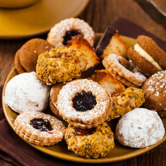 Homemade European Bakery Style Cookies Variety Flavors. Selective focus.