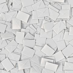 Large pile of rectangular white envelopes full frame