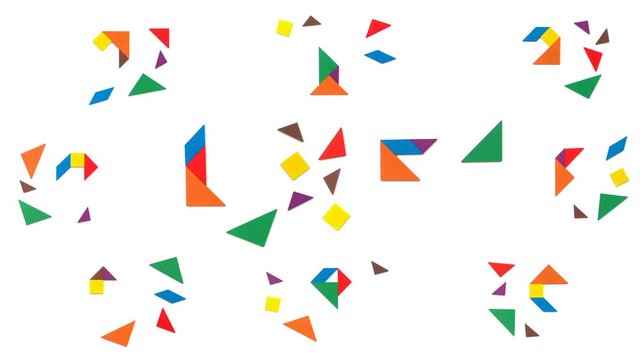 wooden tangram shaped as numbers 0 to 9 on white