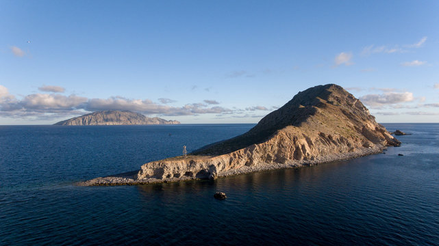 Aerial panoramic views of isla San diego, Baja California 
Sur, Mexico. Sea of cortez.