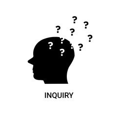 inquiry icon on white background, in black, vector icon illustration