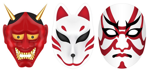 japan devil fox and labuki mask set