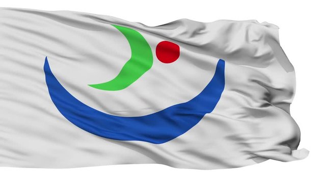 katagami flag, Akita prefecture, realistic animation isolated on white seamless loop - 10 seconds long (alpha channel is included)