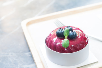 Close up beautiful glaze blueberry cake