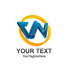 3D Circle Letter VN initial alphabet logo design template element