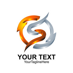 Letter S logo design template colored silver orange circle lightning design for business and company identity. Abstract initial S alphabet logo element.