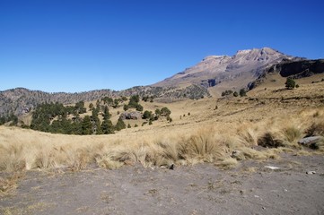 Fototapeta na wymiar View of Iztaccihuatl volcan from Izta-Popo Zoquiapan National Park, Mexico