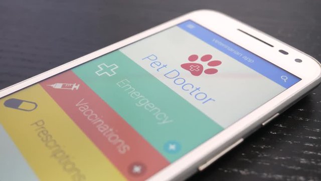 Veterinarian app directly showing on a smartphone for pet owners