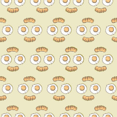 pattern fast food Fried egg Sausage drawing graphic background objects