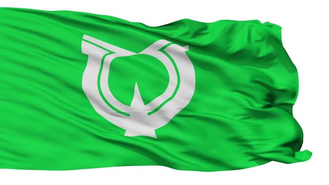 Kimitsu flag, Chiba prefecture, realistic animation isolated on white seamless loop - 10 seconds long (alpha channel is included)