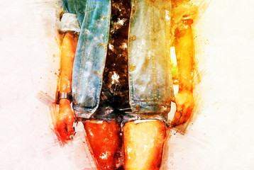 Abstract beautiful women fashion on watercolor painting background