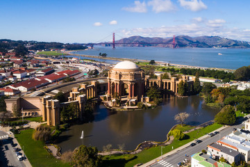San Francisco Palace of Fine Arts with Golden Gate in background=