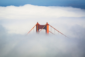 San Francisco Golden Gate Bridge in Thick Fog - Powered by Adobe