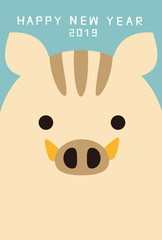 年賀状2019　猪アップ　年賀状　青