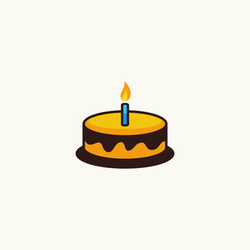 birthday day cake icon, line art cake vector illustration