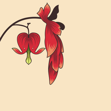 Bleeding Heart Flower On The Dark Background - Vector Illustration