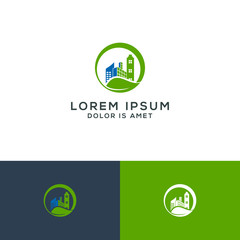 Building logo, green building vector illustration