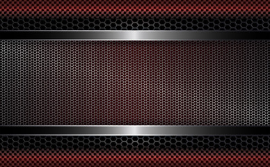 Geometric dark background with metal frame.