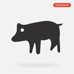 pig icon isolated on grey background, in black, vector icon illustration