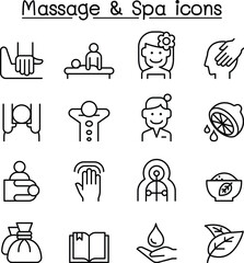 Massage & Spa icon set in thin line style