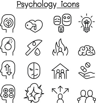 Psychology icon set in thin line style