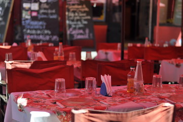 red tables