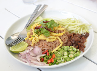 Thai Food Combo Fried Rice With BBQ pork and Salad