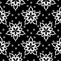 Black and white floral seamless pattern