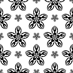 Fototapeta na wymiar Black floral seamless ornament on white background
