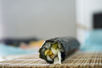 Kimbap filled with vegetables, egg and ham