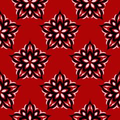 Red seamless pattern with black and white floral design