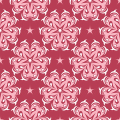 Floral seamless pattern. Red colored background
