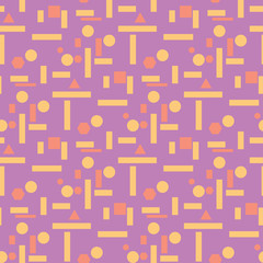 Geometric violet seamless pattern. Bright colored background with pink and yellow elements