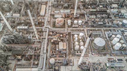 Aerial top view Petrochemical plant, Aerial view Oil refinery plant.