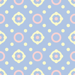 Geometric blue seamless pattern with beige and pink elements