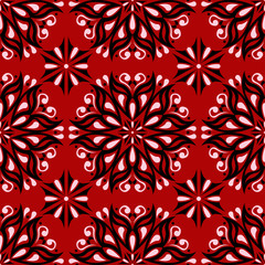Floral seamless pattern on red background
