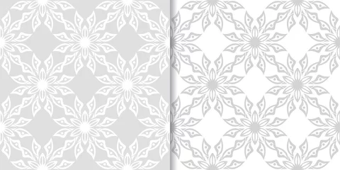 Poster Light gray floral ornamental designs. Set of seamless patterns © Liudmyla