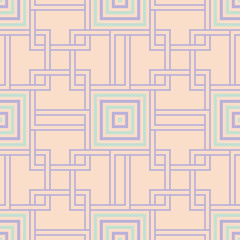 Geometric seamless pattern. Beige background with violet and blue elements