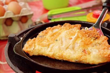 Crispy fried mussels with egg