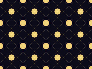 Art deco seamless pattern with round slices of lemon. Gold color, 1920s, 1930s. Vector illustration